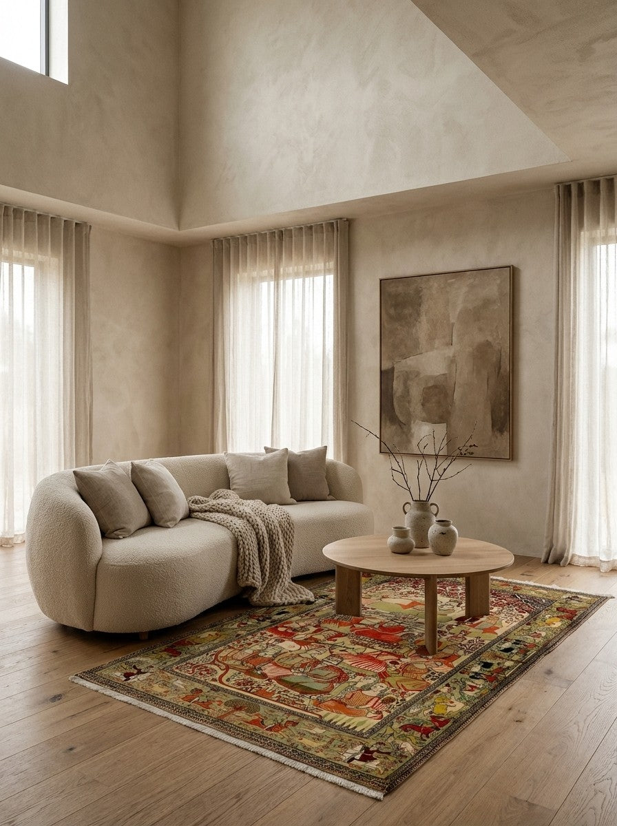 Teheran — Hand-knotted, 124x205 cm, Beige, 100% Virgin Wool | Detail view