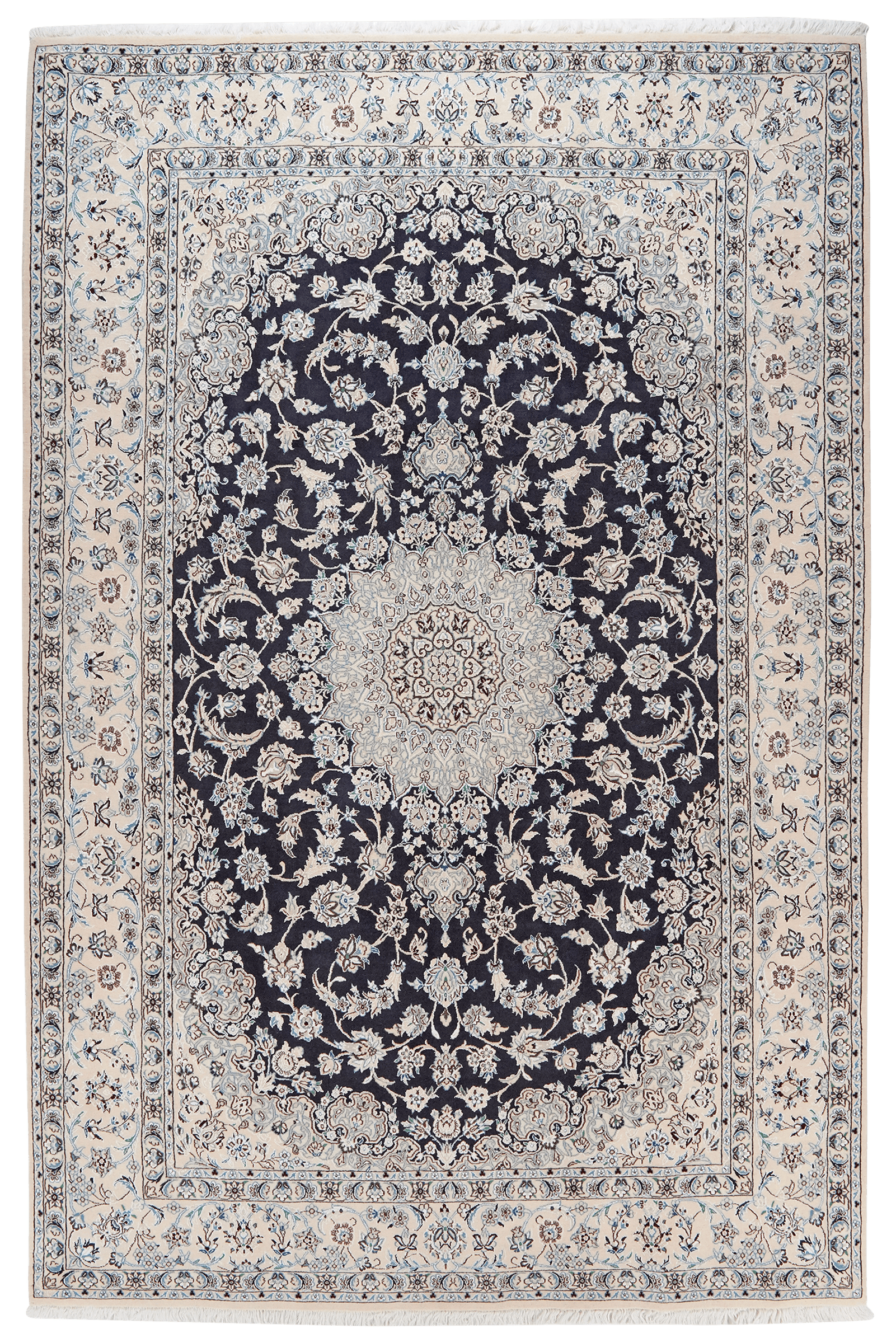 Nain 9La — Hand-knotted, 200x305 cm, Blue, 100% Virgin Wool | Main view