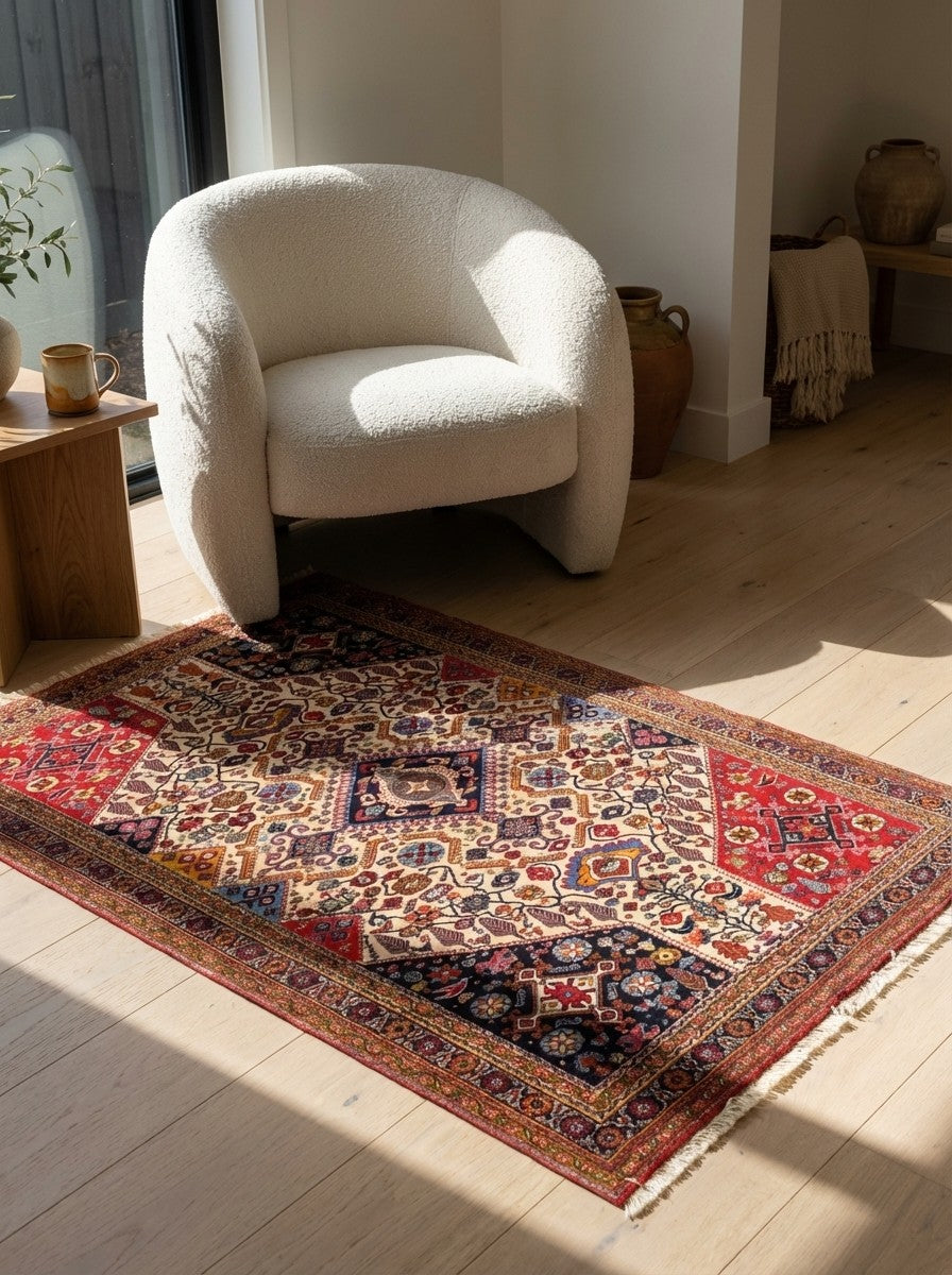 Kashkuli — Hand-knotted, 99x145 cm, Beige, 100% Virgin Wool | Detail view
