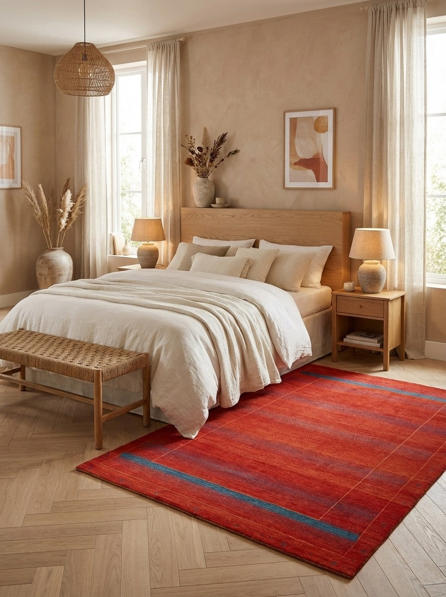 Gabbeh — Hand-knotted, 192x299 cm, Red, 100% Virgin Wool | Detail view