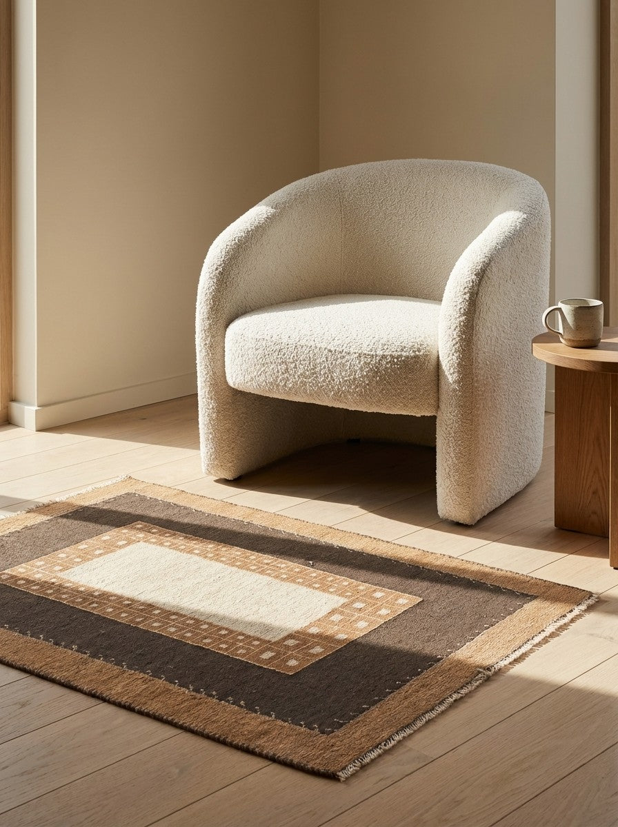Kelim Gashgai — Handmade, 102x148 cm, Brown, 100% Virgin Wool | Detail view