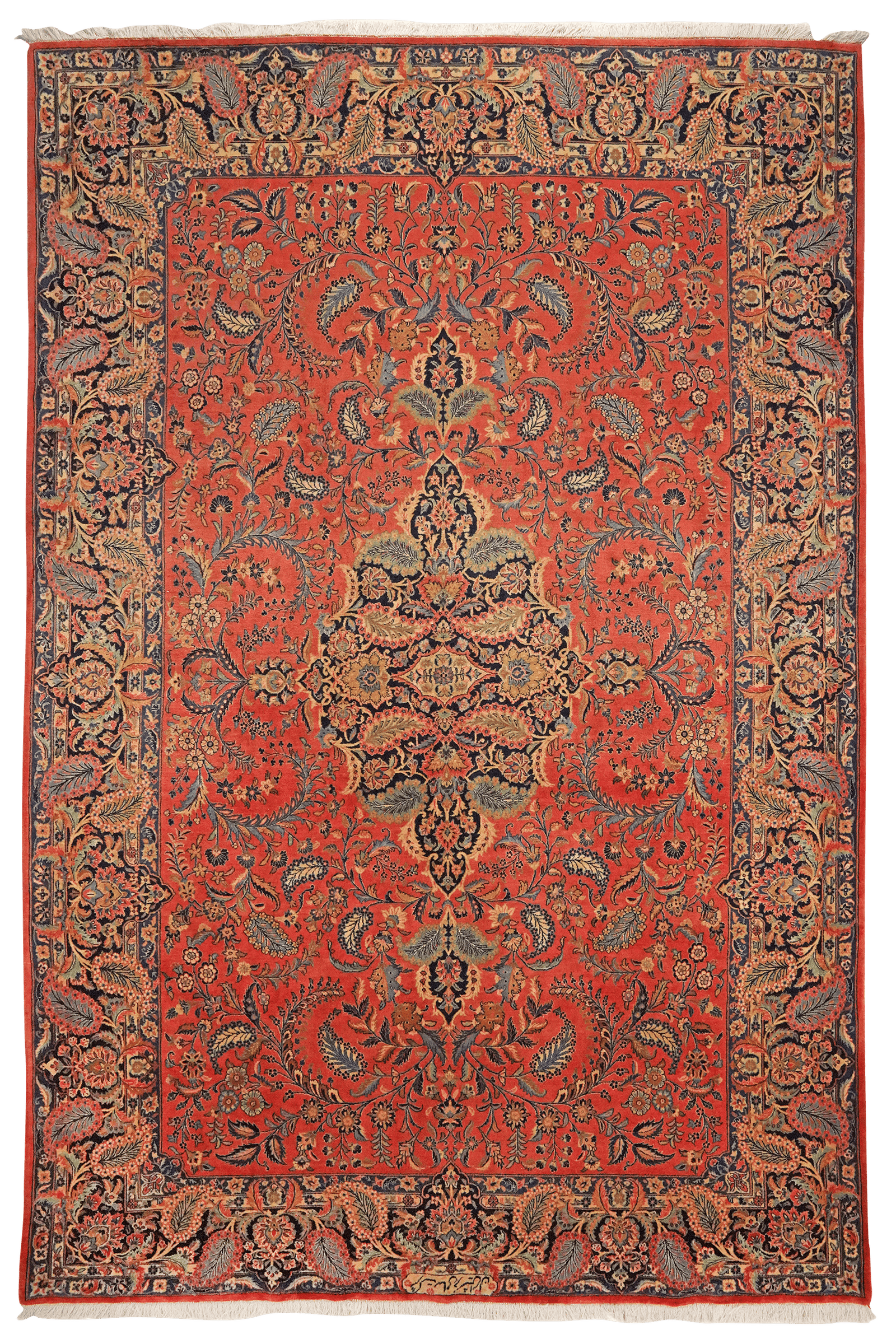 Kashan — Hand-knotted, 214x317 cm, Red, 100% Virgin Wool | Main view