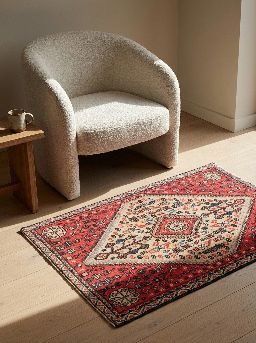 Abadeh — Handgefertigt, 96x60 cm, Beige, 100% Virgin Wool | Detail view