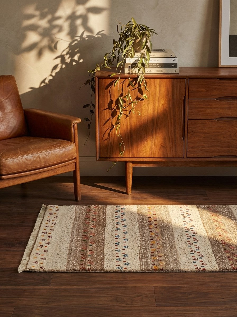 Rizbaf — Hand-knotted, 65x99 cm, Beige, 100% Virgin Wool | Back view