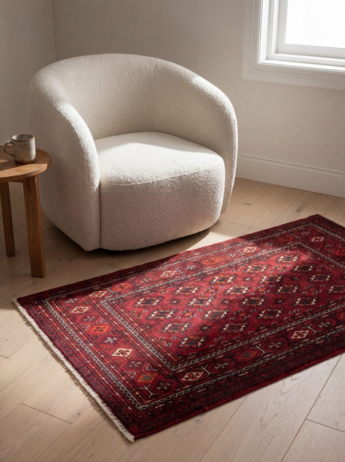 Belutch — Hand-knotted, 120x63 cm, Red, 100% Virgin Wool | Detail view