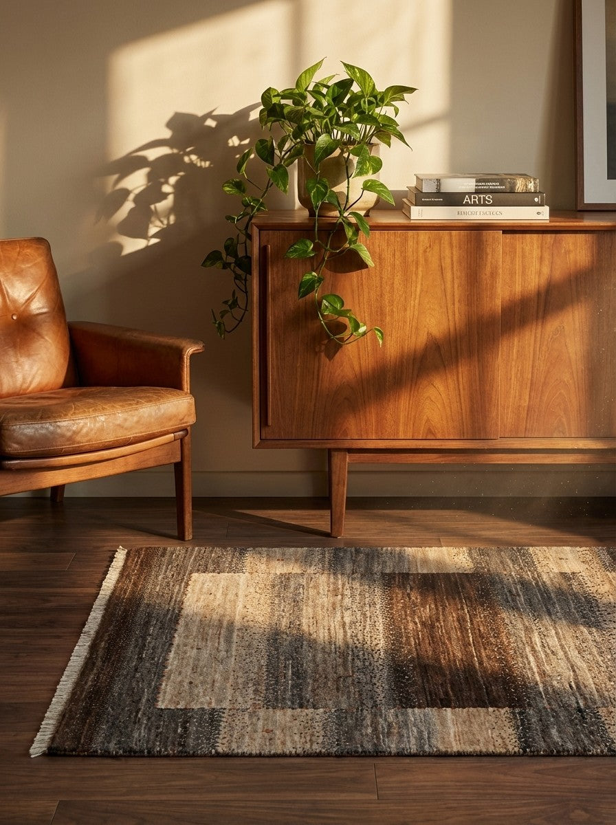 Rizbaf — Hand-knotted, 86x114 cm, Brown, 100% Virgin Wool | Back view