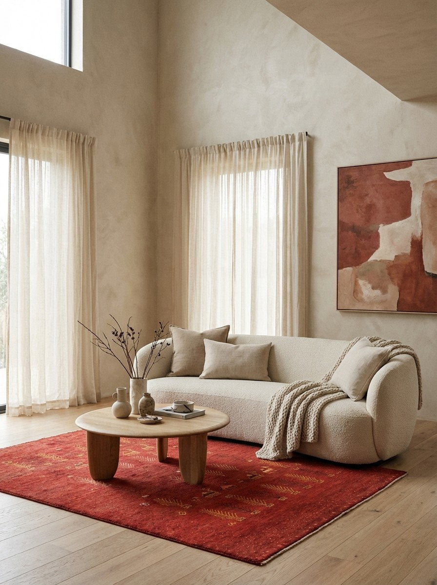 Rizbaf — Handgefertigt, 192x149 cm, Rot, 100% Virgin Wool | Detail view