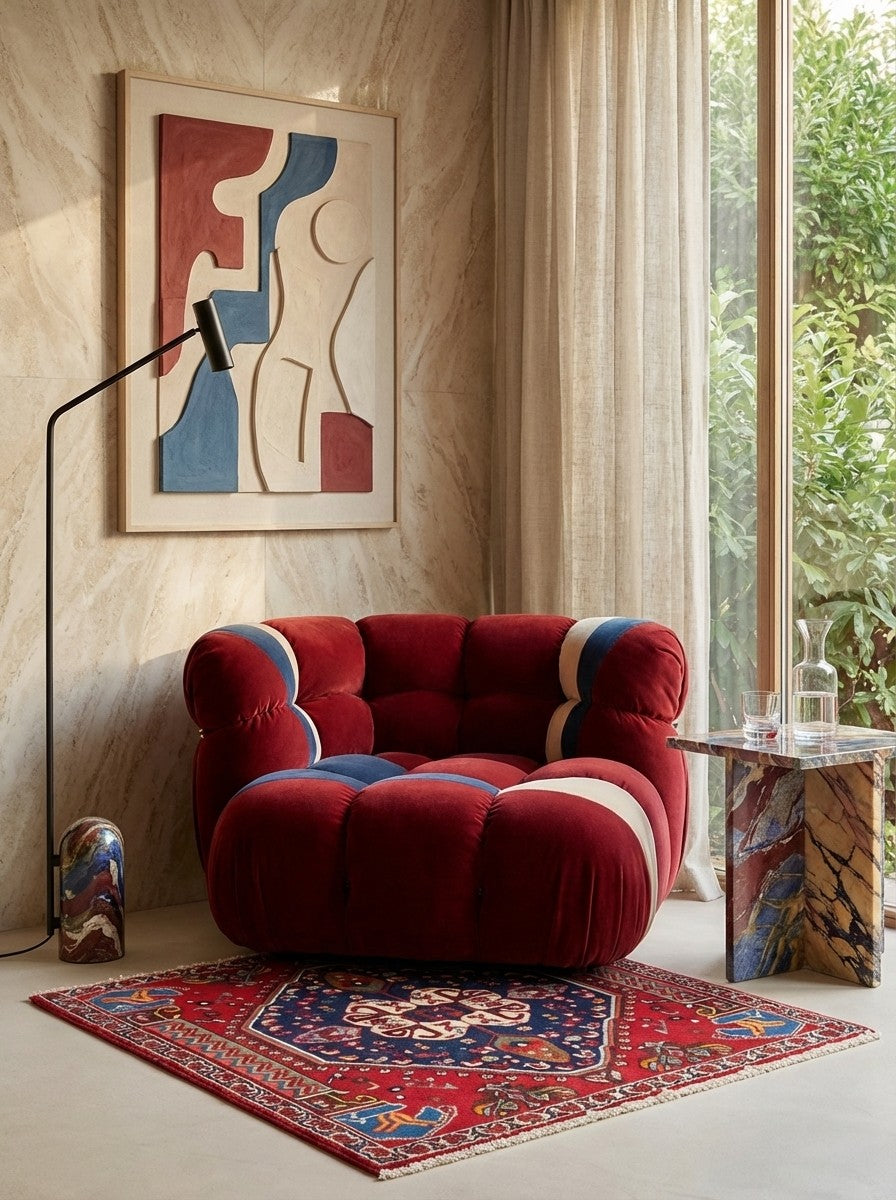 Gashgai — Hand-knotted, 61x61 cm, Red, 100% Virgin Wool | Detail view