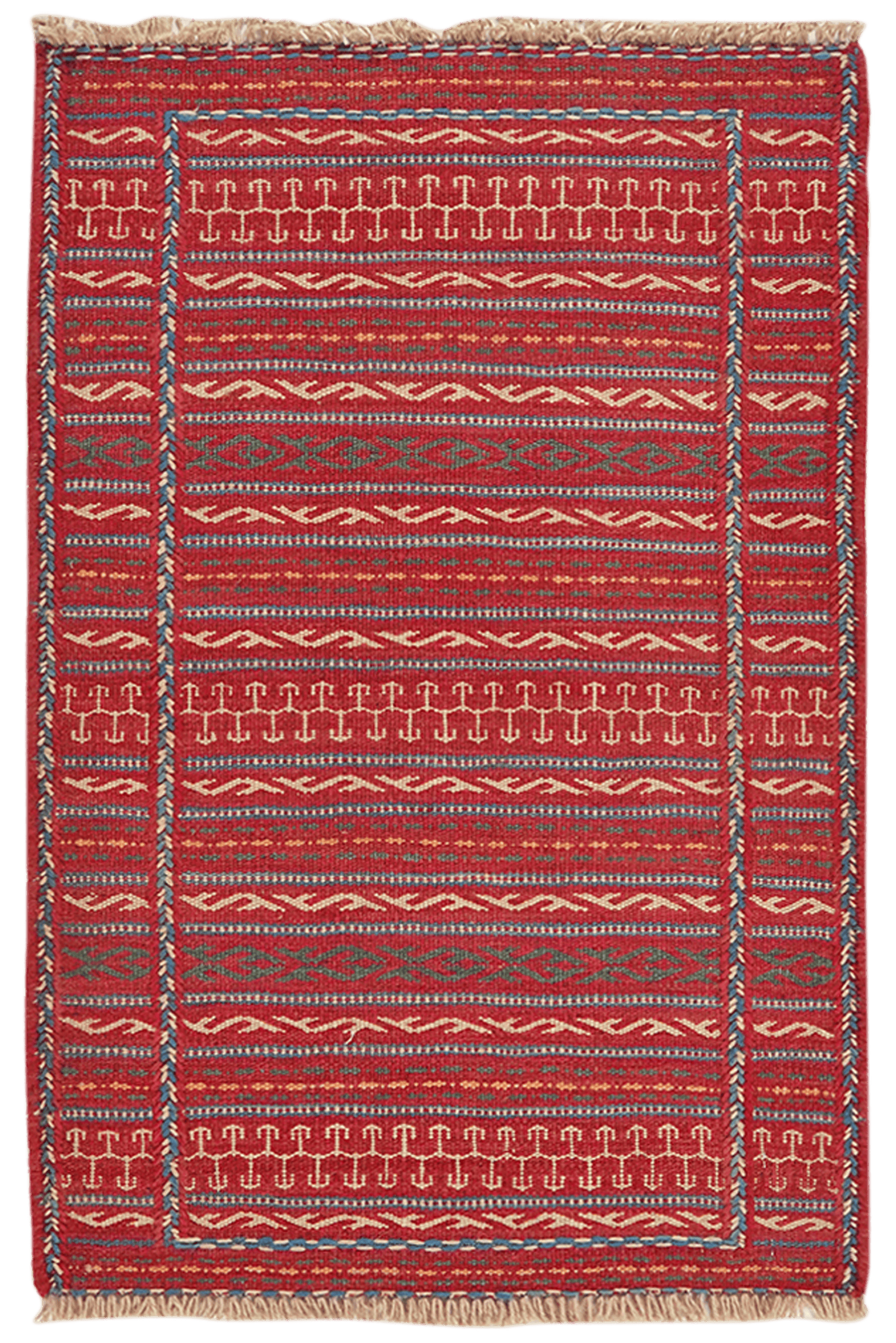 Kelim Kordi — Handmade, 60x90 cm, Red, 100% Virgin Wool | Main view