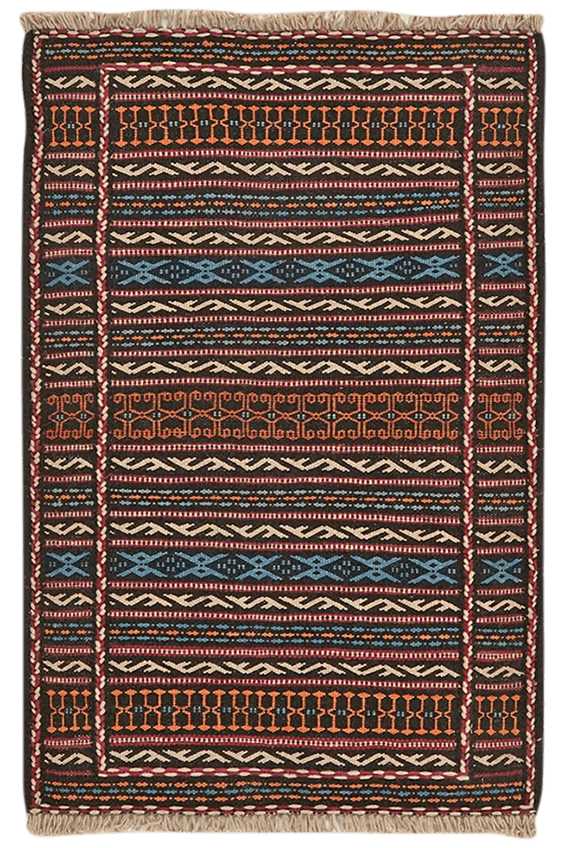 Kelim Kordi — Handmade, 61x90 cm, Black, 100% Virgin Wool | Main view