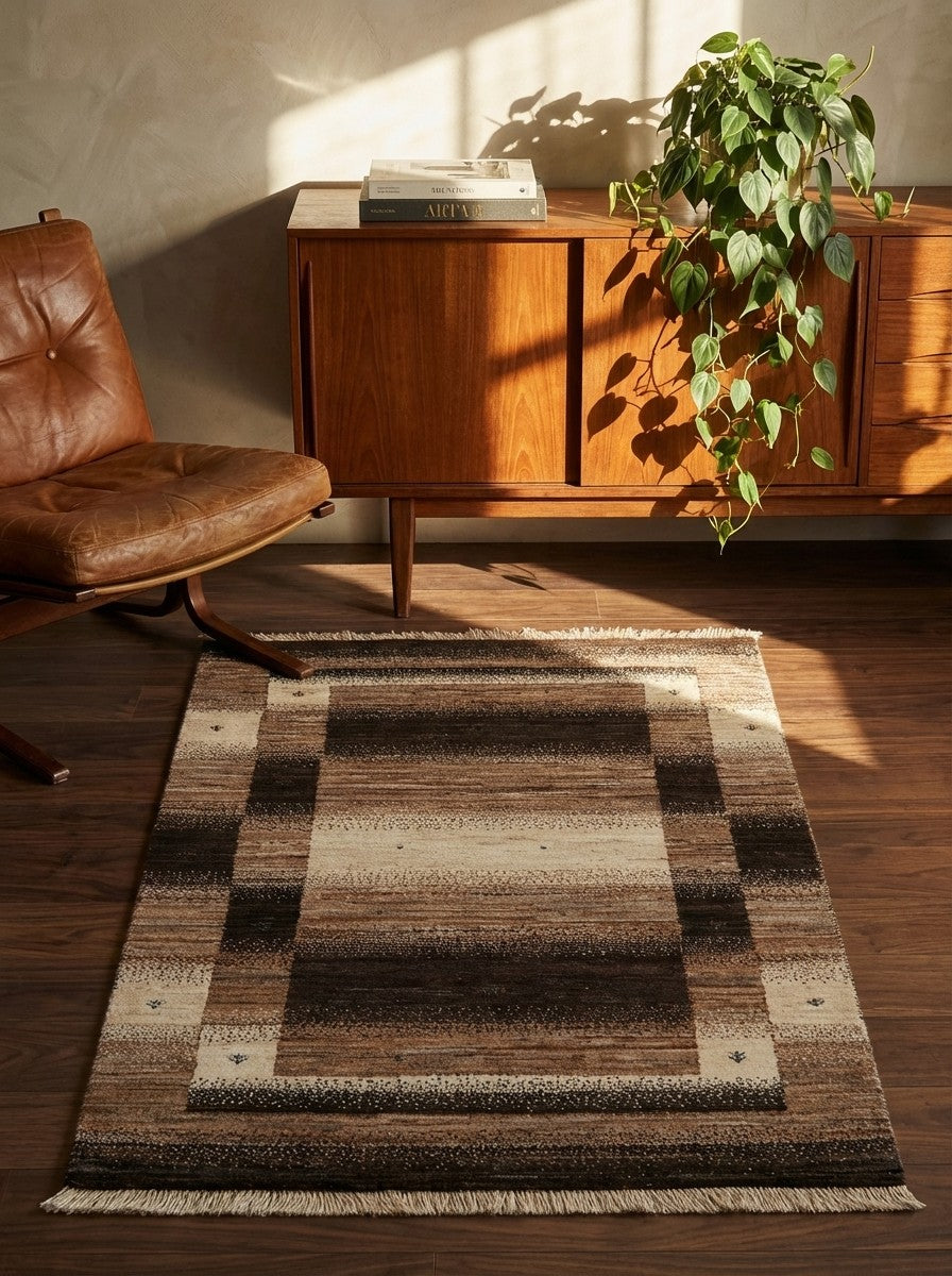 Rizbaf — Hand-knotted, 84x139 cm, Brown, 100% Virgin Wool | Back view