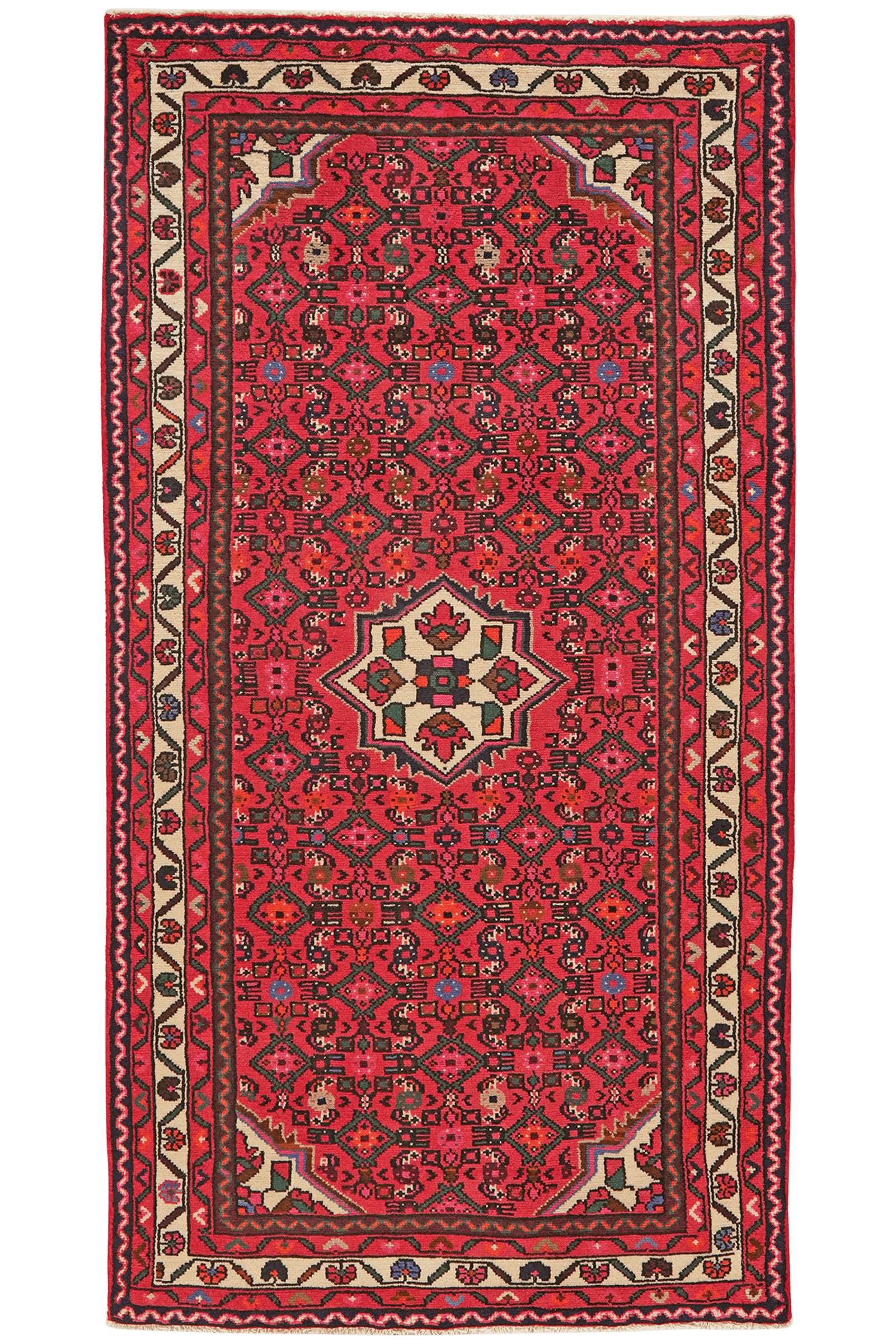 Hosseinabad — Hand-knotted, 101x195 cm, Red, 100% Virgin Wool | Main view
