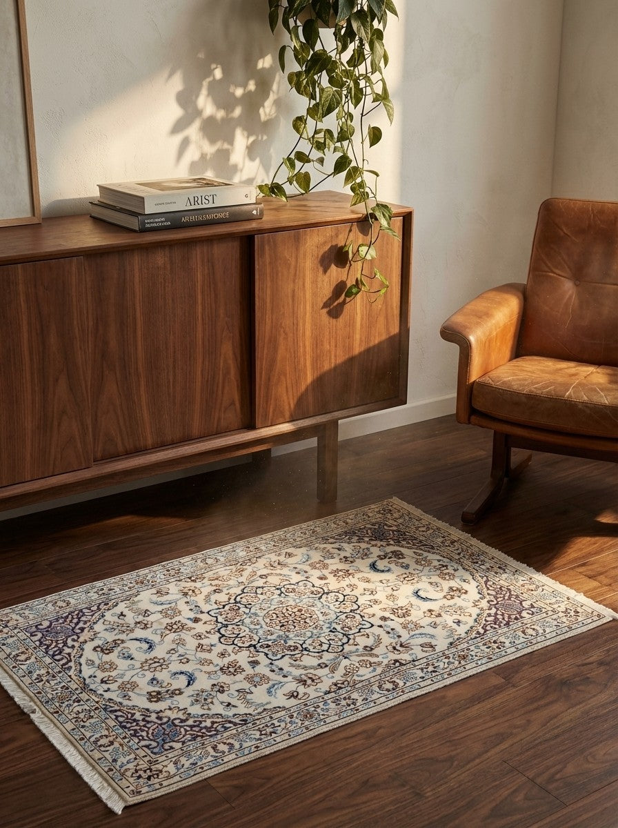 Nain 9La — Hand-knotted, 100x153 cm, Beige, 100% Virgin Wool | Back view