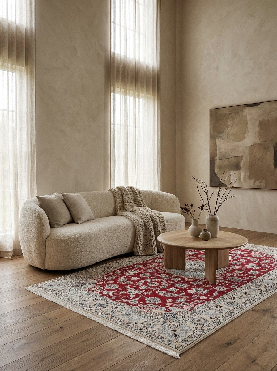 Nain 9La — Handgefertigt, 202x129 cm, Beige, 100% Virgin Wool | Detail view