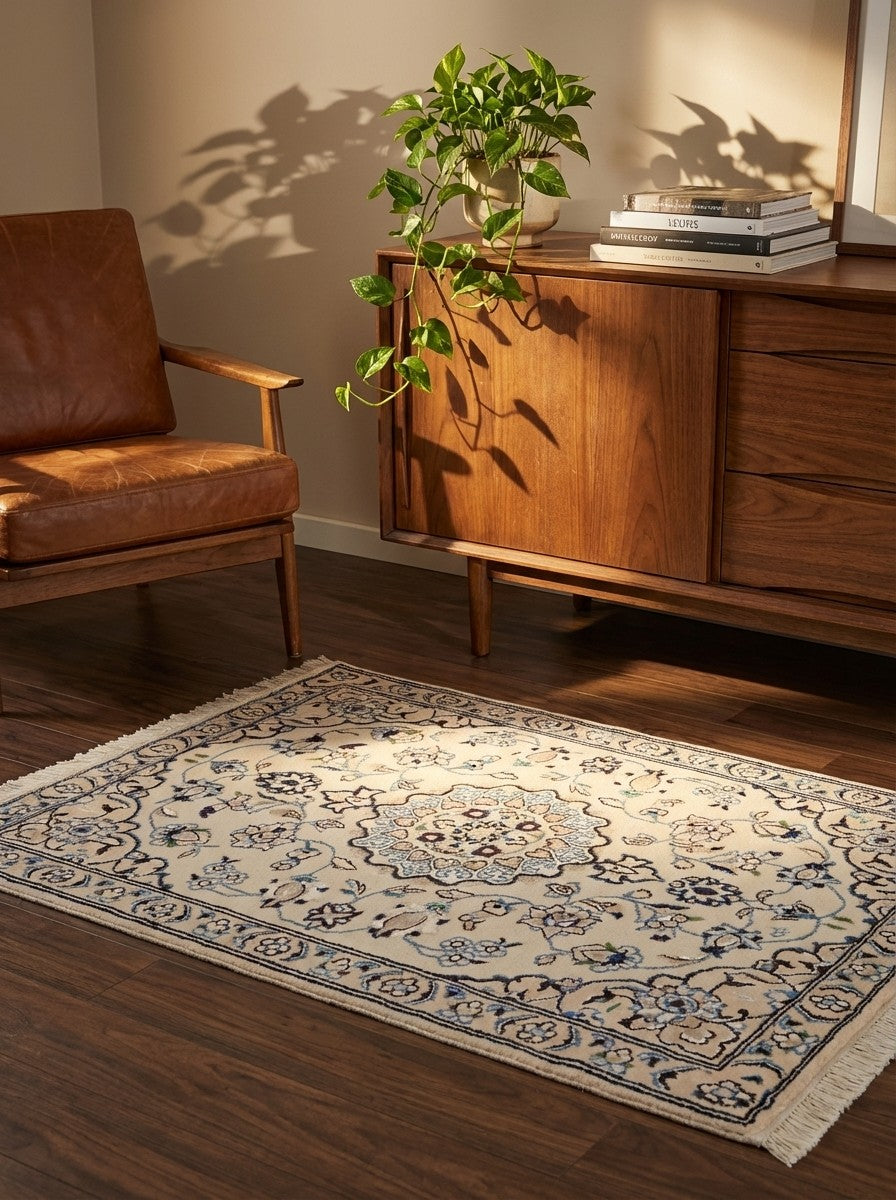 Nain 9La — Hand-knotted, 67x91 cm, Beige, 100% Virgin Wool | Back view