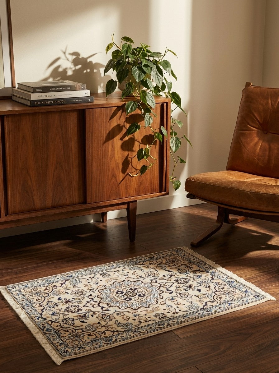 Nain 9La — Hand-knotted, 69x97 cm, Beige, 100% Virgin Wool | Back view