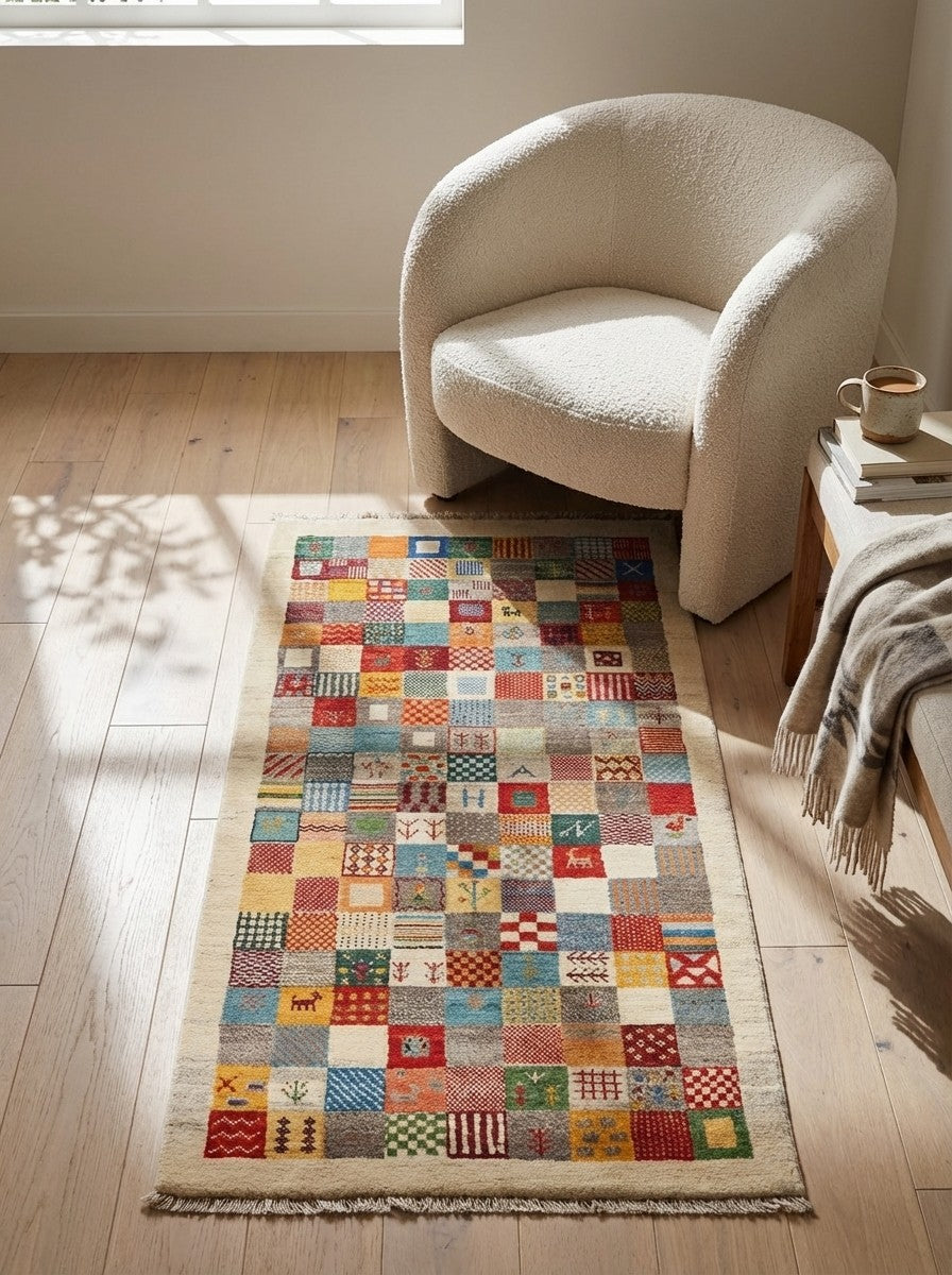 Gabbeh Sonnat — Hand-knotted, 81x170 cm, Multicolor, 100% Virgin Wool | Detail view