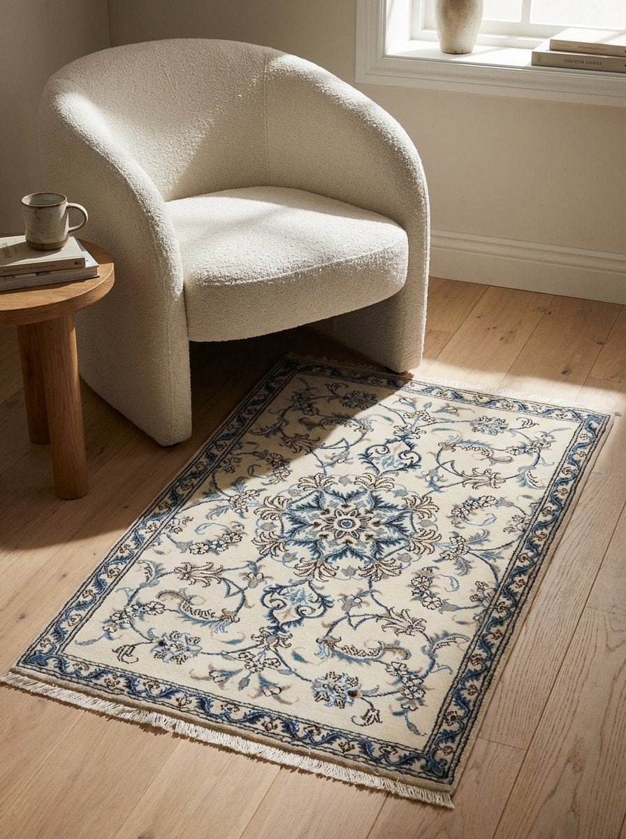 Nain 12La — Handgefertigt, 140x90 cm, Beige, 100% Virgin Wool | Detail view