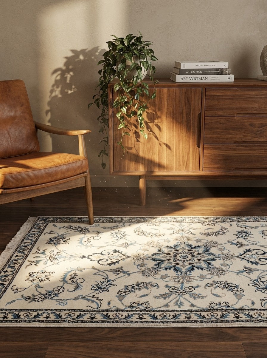 Nain 12La — Hand-knotted, 90x139 cm, Beige, 100% Virgin Wool | Back view