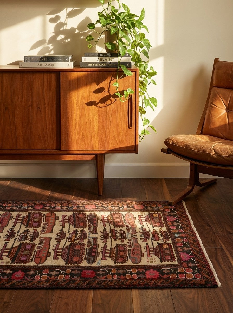 Belutch — Hand-knotted, 100x162 cm, Beige, 100% Virgin Wool | Back view