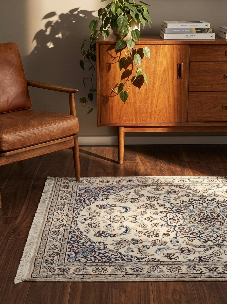 Nain 9La — Hand-knotted, 102x151 cm, Beige, 100% Virgin Wool | Back view