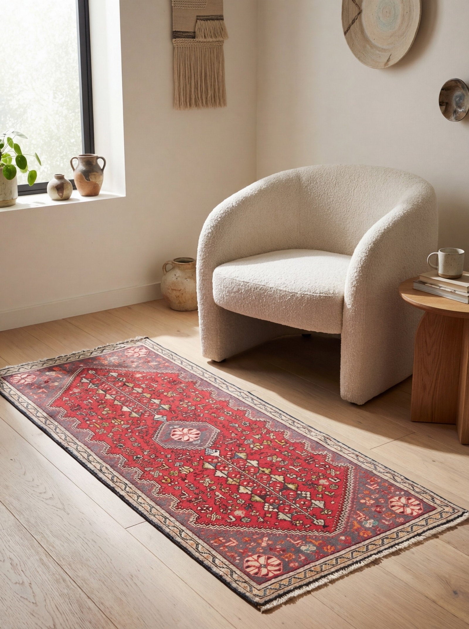 Abadeh — Handgefertigt, 147x62 cm, Beige, 100% Virgin Wool | Detail view