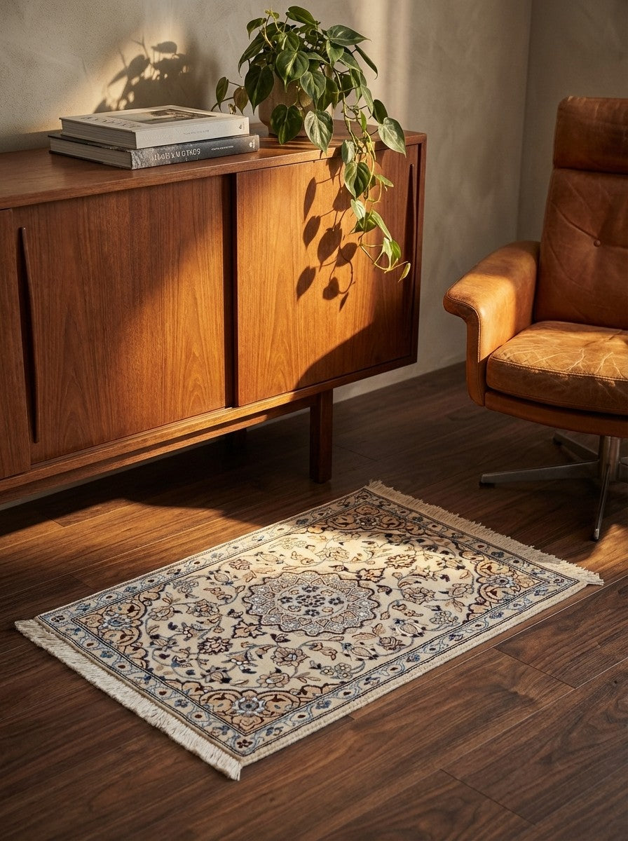 Nain 9La — Hand-knotted, 68x100 cm, Beige, 100% Virgin Wool | Back view