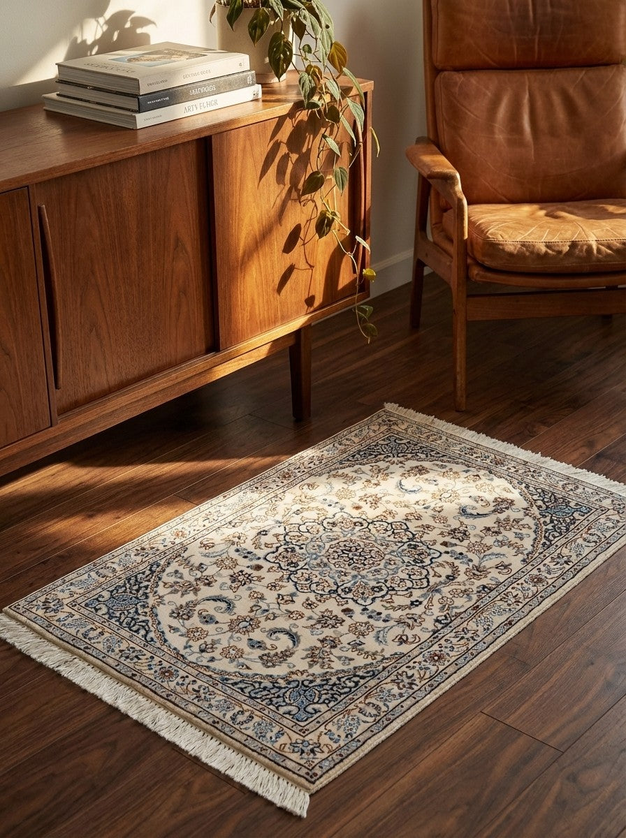 Nain 9La — Hand-knotted, 98x150 cm, Beige, 100% Virgin Wool | Back view