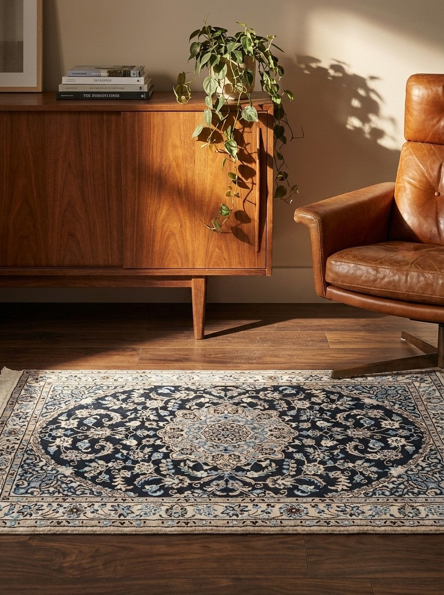 Nain 9La — Hand-knotted, 98x147 cm, Blue, 100% Virgin Wool | Back view