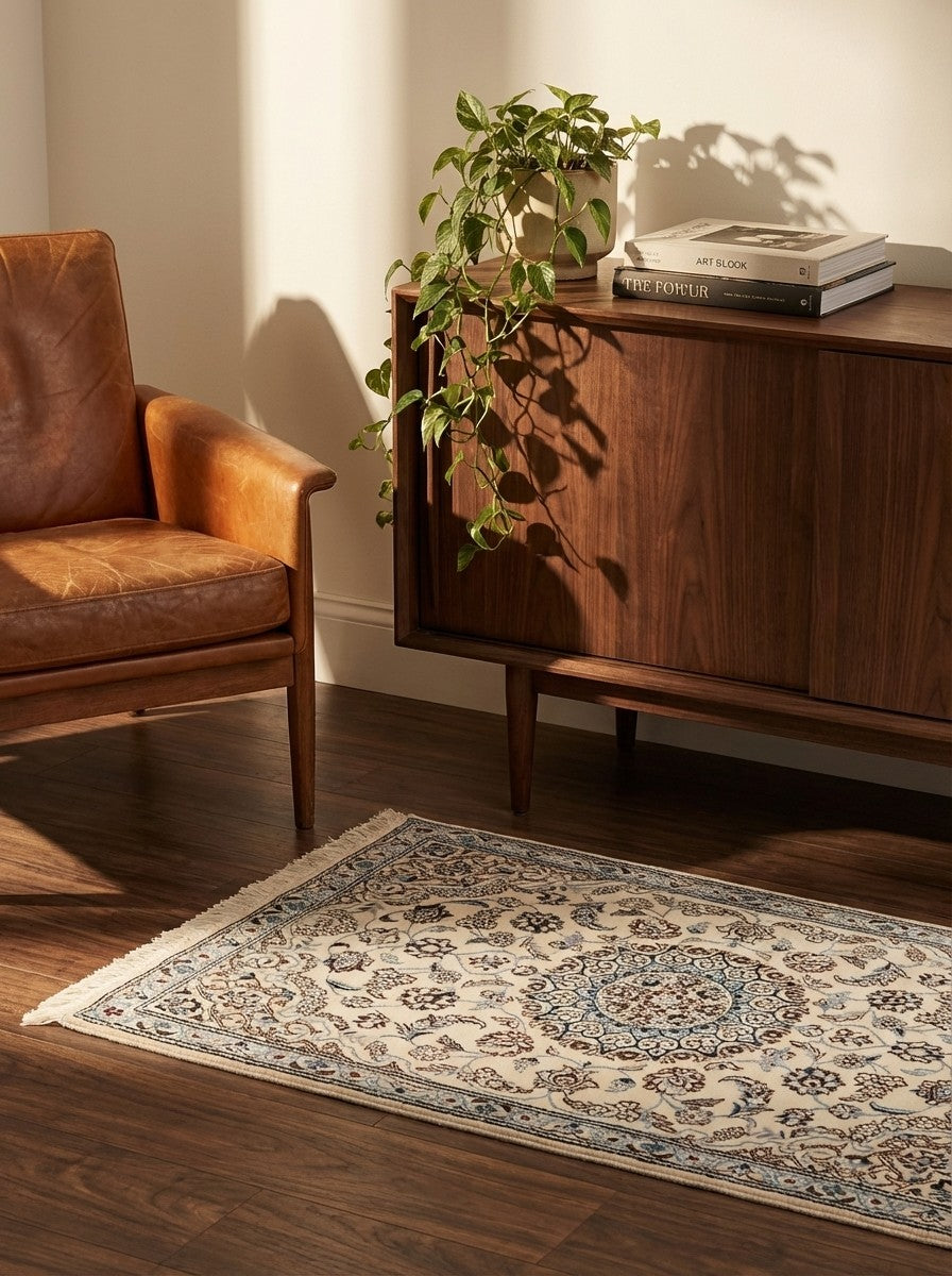 Nain 9La — Hand-knotted, 90x140 cm, Beige, 100% Virgin Wool | Back view