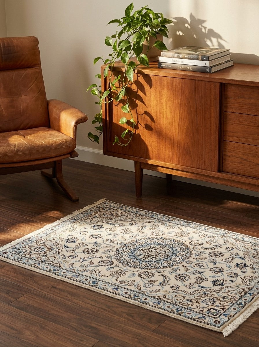 Nain 9La — Hand-knotted, 89x142 cm, Beige, 100% Virgin Wool | Back view