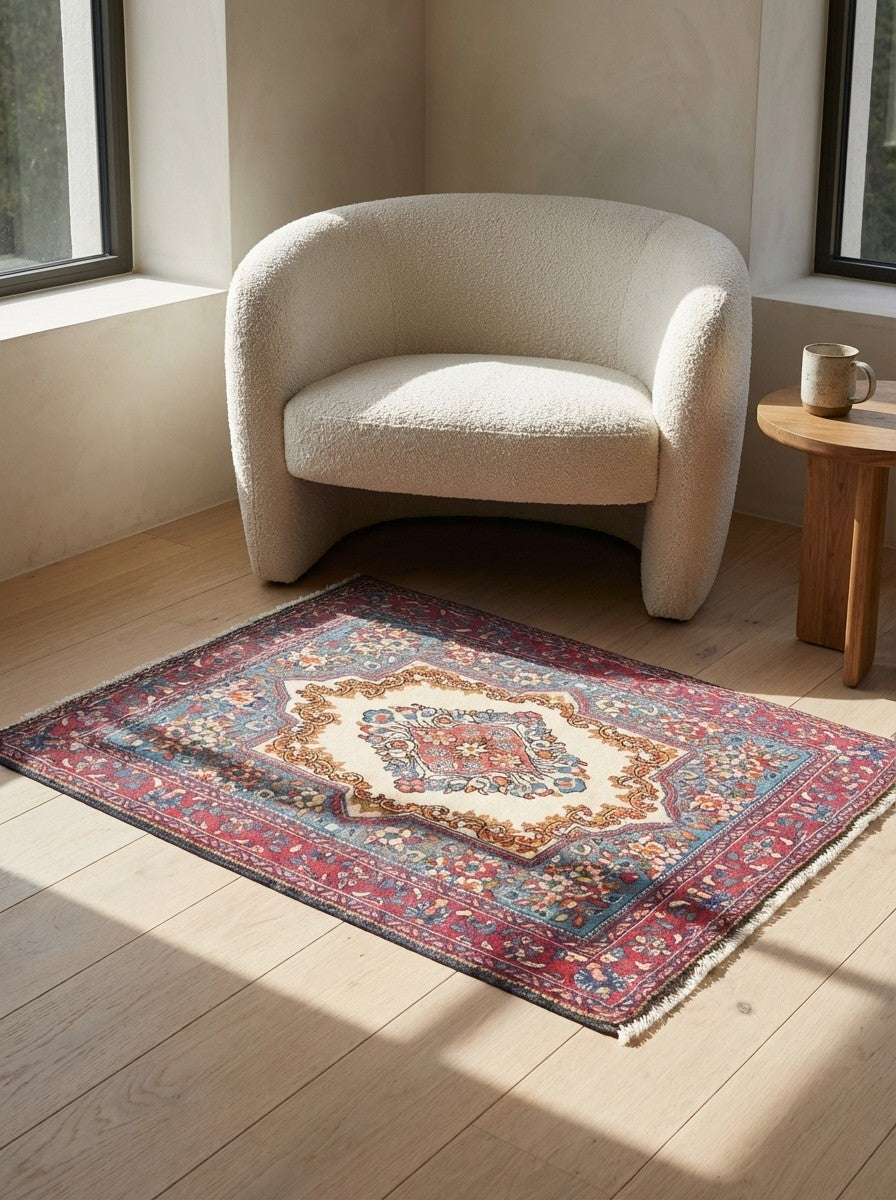 Sarough — Hand-knotted, 65x75 cm, Beige, 100% Virgin Wool | Detail view