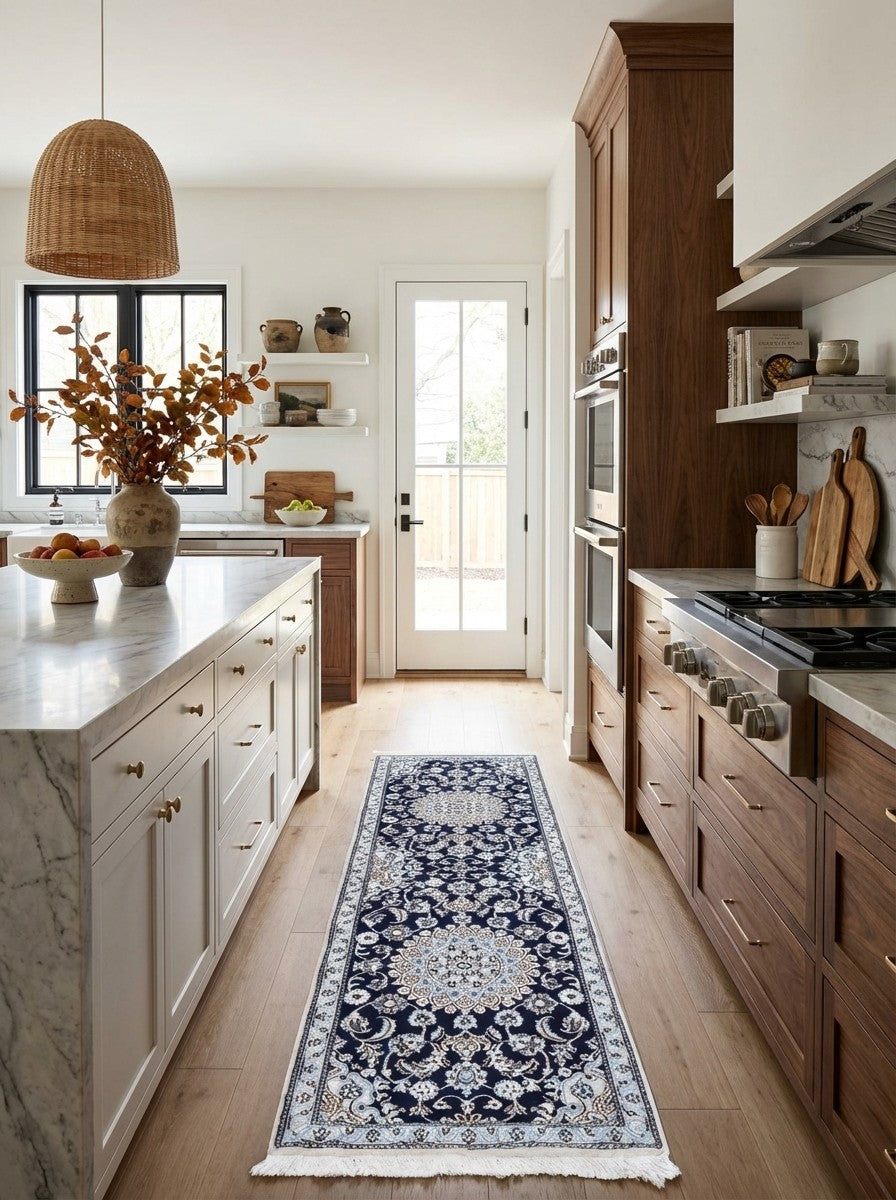 Nain 9La — Hand-knotted, 62x202 cm, Blue, 100% Virgin Wool | Back view