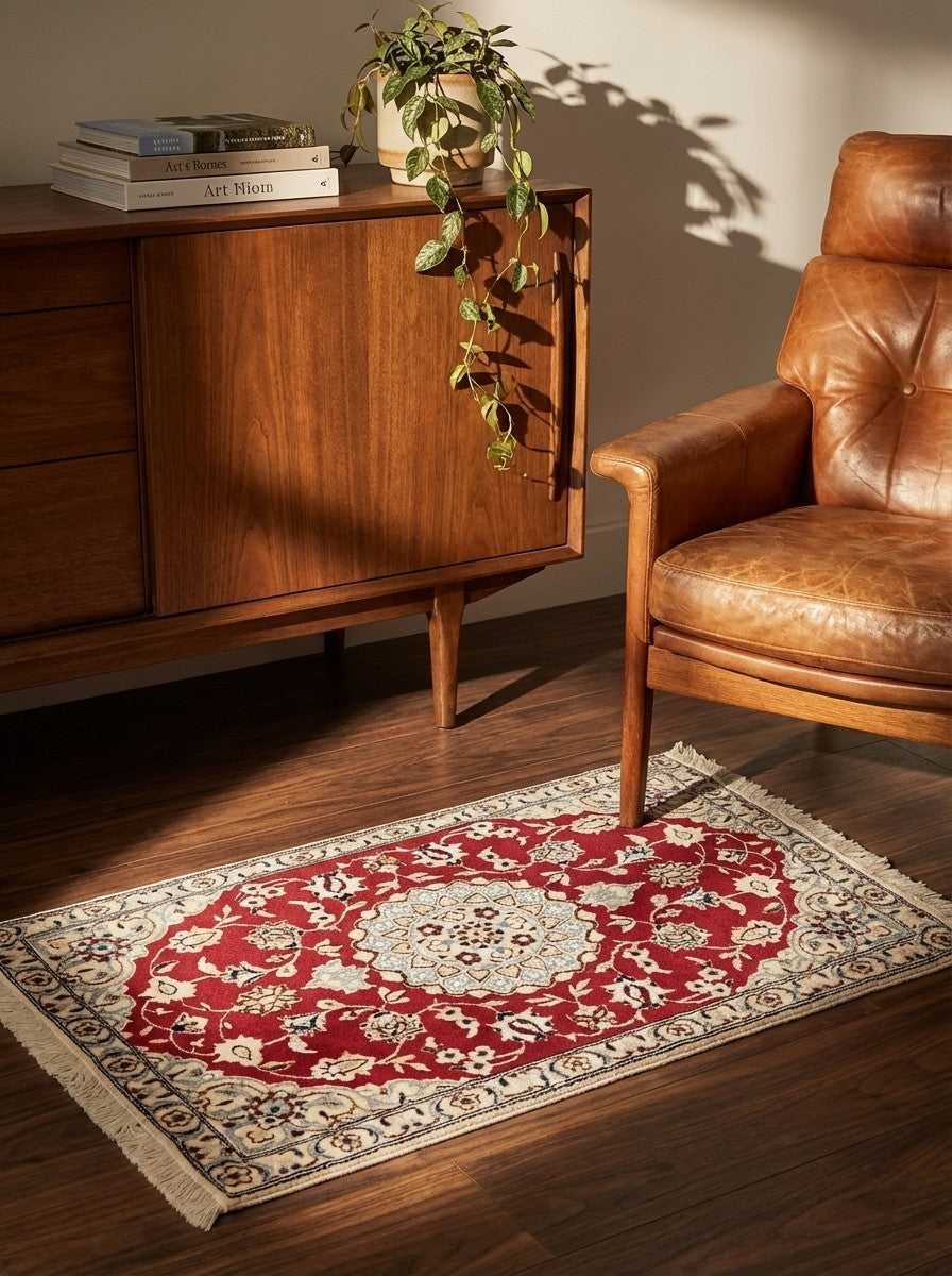Nain 9La — Hand-knotted, 72x105 cm, Red, 100% Virgin Wool | Back view