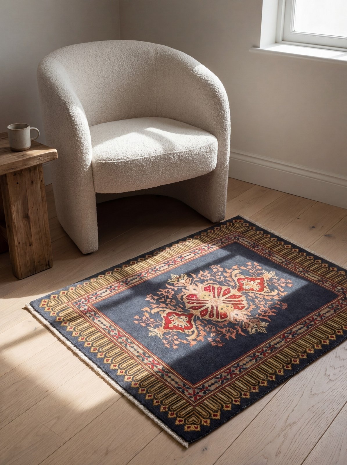 Kashmar — Hand-knotted, 78x97 cm, Blue, 100% Virgin Wool | Detail view
