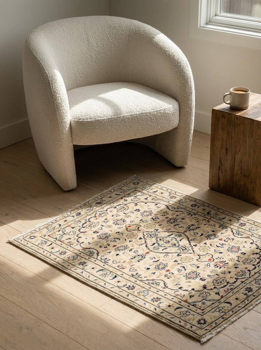 Ardakan — Hand-knotted, 101x153 cm, Beige, 100% Virgin Wool | Detail view