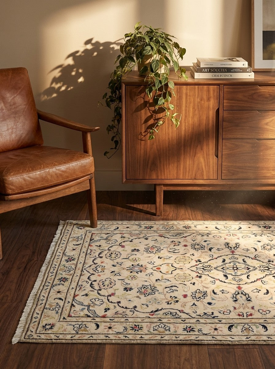 Ardakan — Hand-knotted, 101x153 cm, Beige, 100% Virgin Wool | Back view