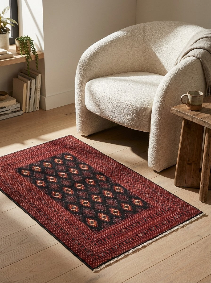 Belutch — Hand-knotted, 116x57 cm, Blue, 100% Virgin Wool | Detail view