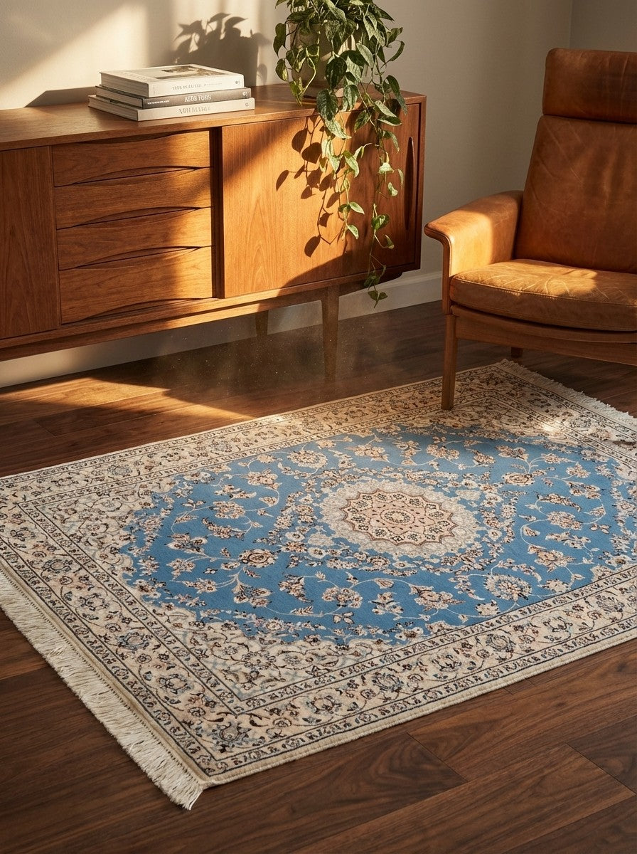 Nain 6La — Hand-knotted, 103x153 cm, Blue, 100% Virgin Wool | Back view