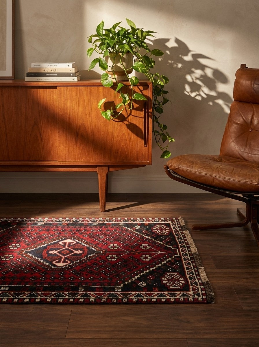 Shiraz — Hand-knotted, 83x129 cm, Red, 100% Virgin Wool | Back view