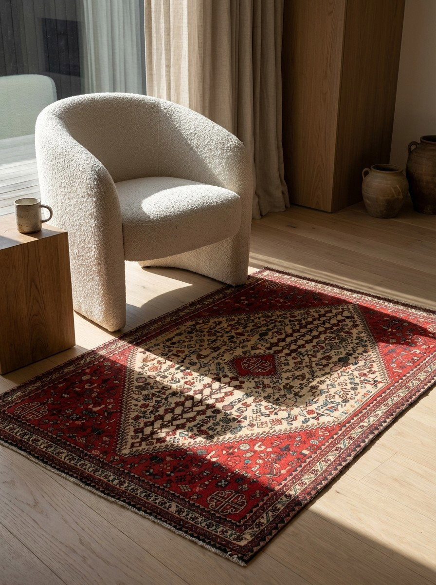 Abadeh — Handgefertigt, 166x109 cm, Beige, 100% Virgin Wool | Detail view