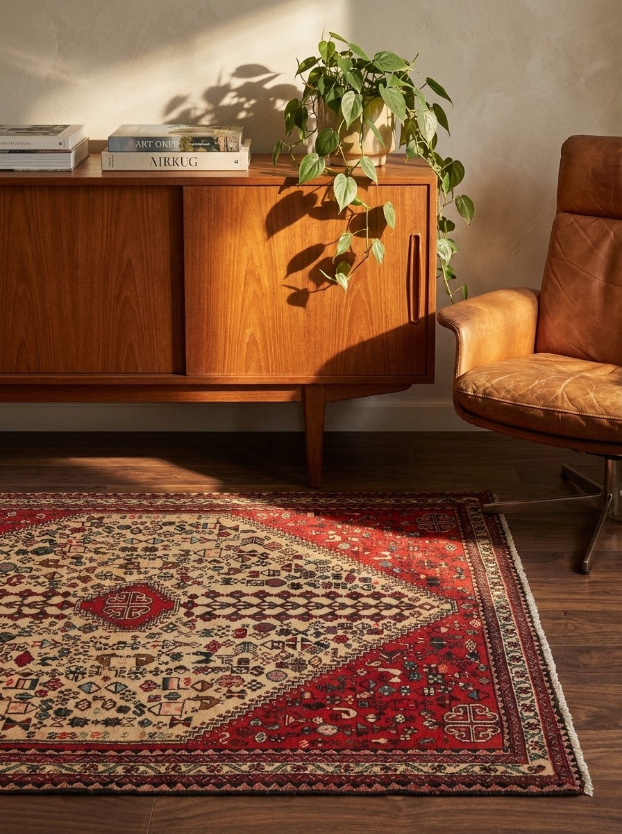 Abadeh — Hand-knotted, 109x166 cm, Beige, 100% Virgin Wool | Back view