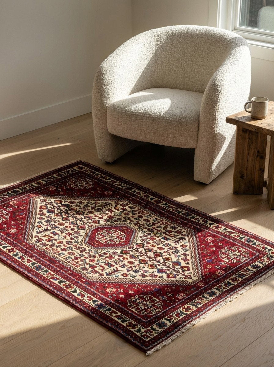 Abadeh — Handgefertigt, 151x100 cm, Beige, 100% Virgin Wool | Detail view