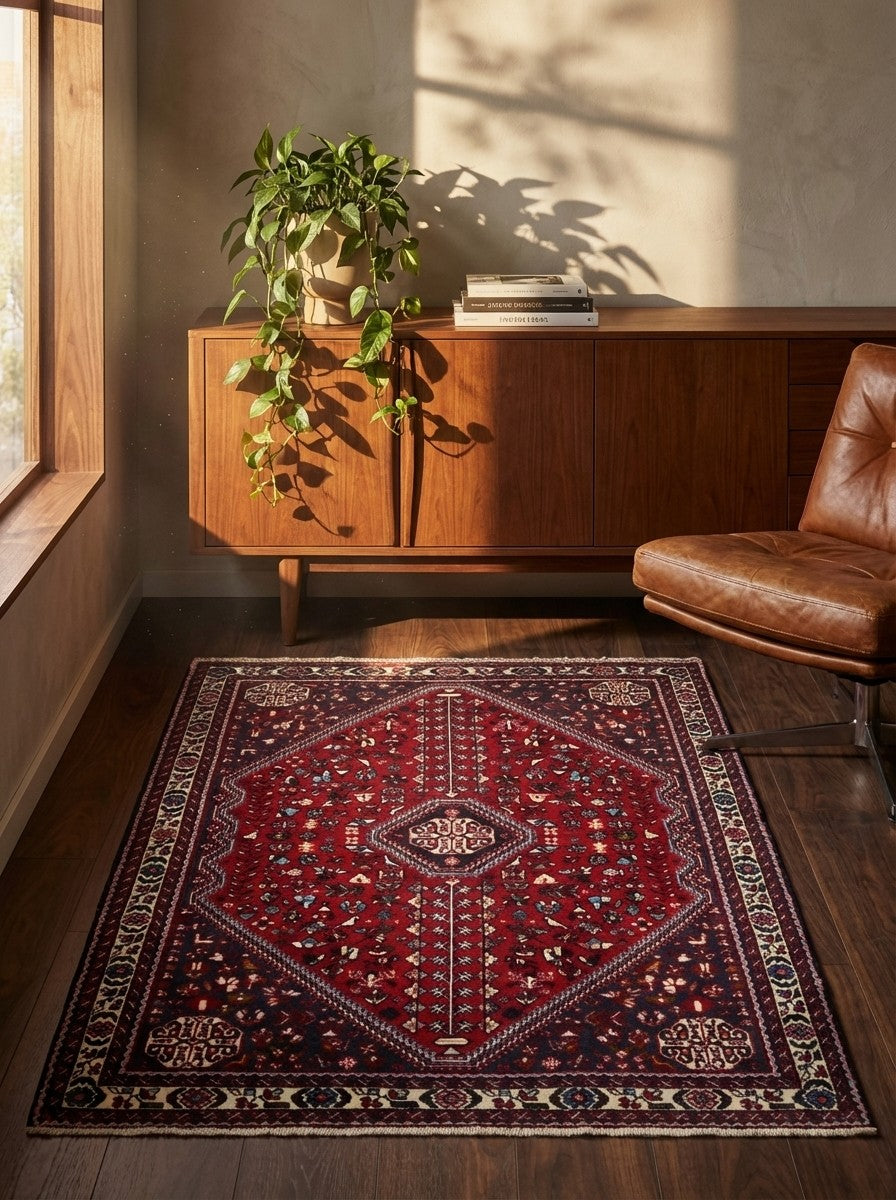 Abadeh — Hand-knotted, 105x154 cm, Red, 100% Virgin Wool | Back view