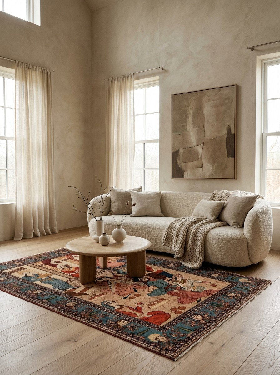 Kashan — Handgefertigt, 209x132 cm, Blau, 100% Virgin Wool | Detail view