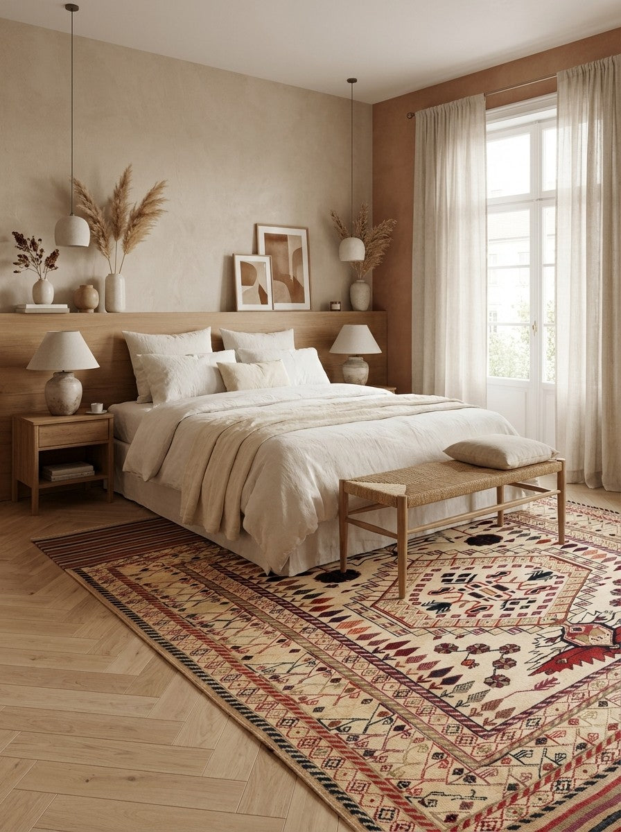 Kelim Belutch — Handmade, 217x282 cm, Beige, 100% Virgin Wool | Detail view