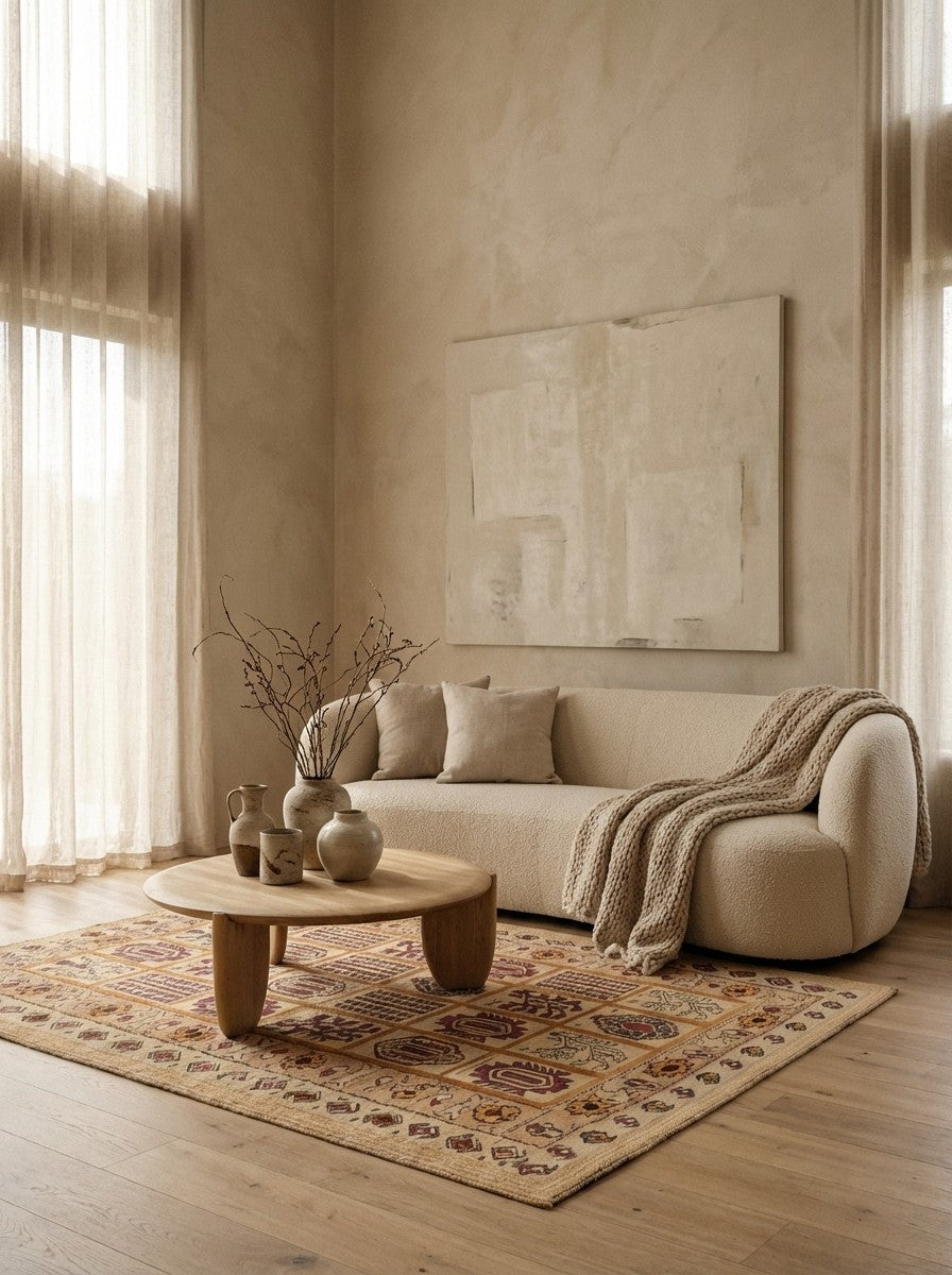 Kelim Belutch — Handmade, 132x175 cm, Beige, 100% Virgin Wool | Detail view