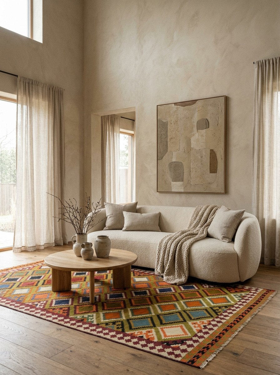 Kelim Gashgai Old — Handgefertigt, 264x140 cm, Beige, 100% Virgin Wool | Detail view