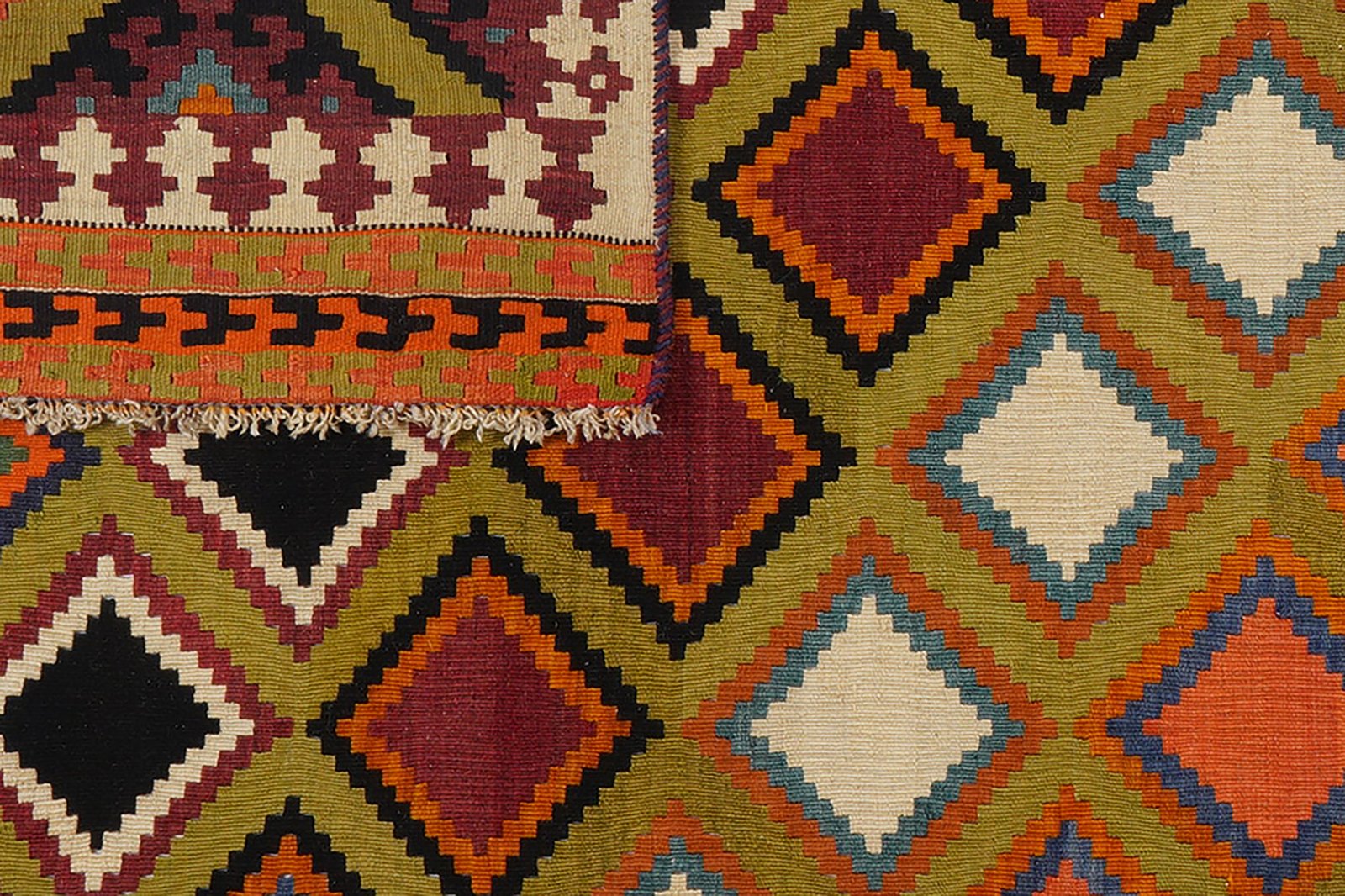 Kelim Gashgai Old — Handmade, 140x264 cm, Green, 100% Virgin Wool | View 7