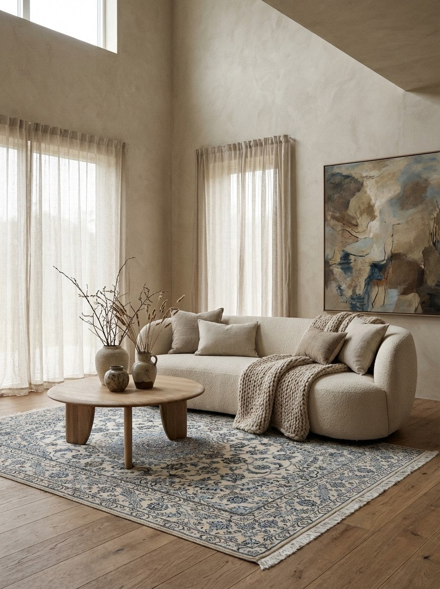 Nain 9La — Hand-knotted, 151x247 cm, Beige, 100% Virgin Wool | Detail view